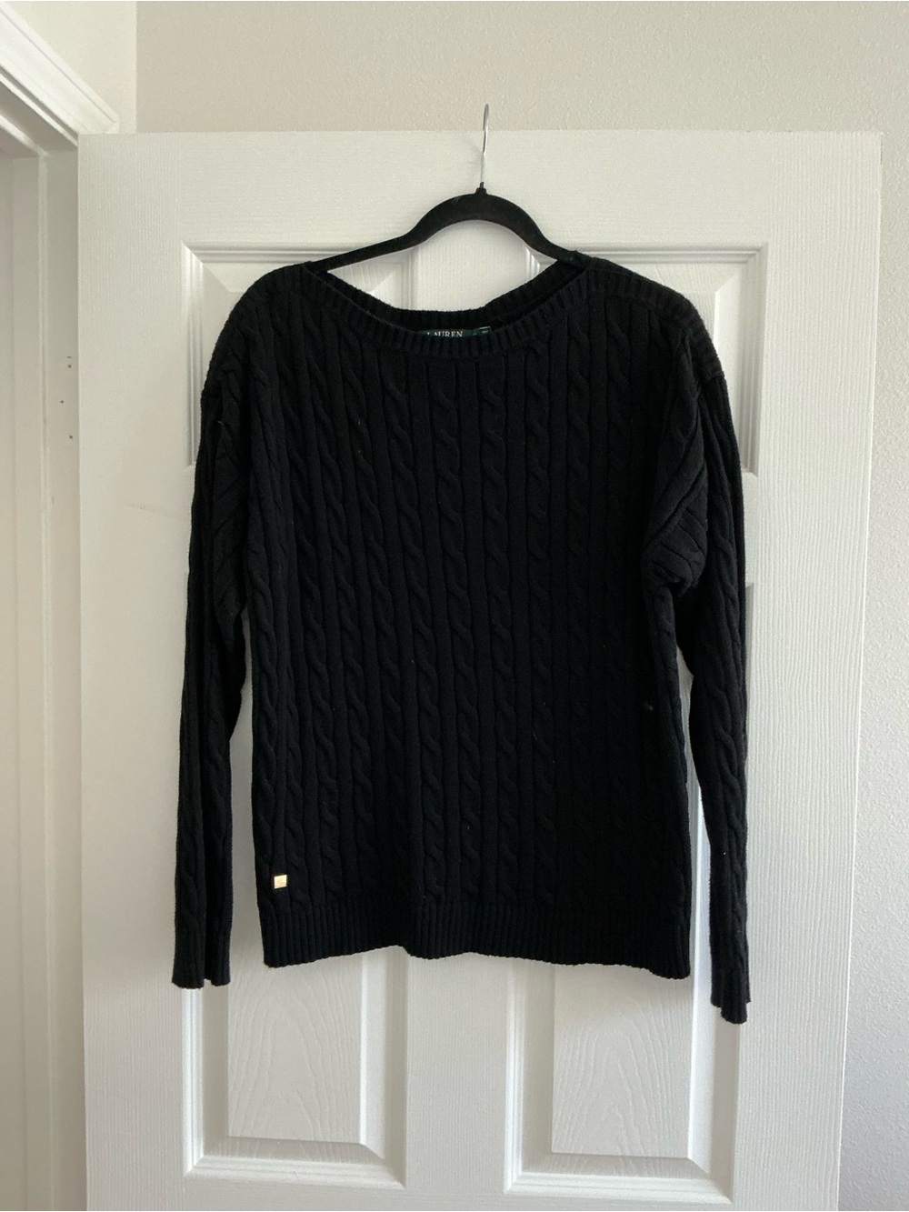 Ralph Lauren Black Cable-Knit Crewneck Sweater
